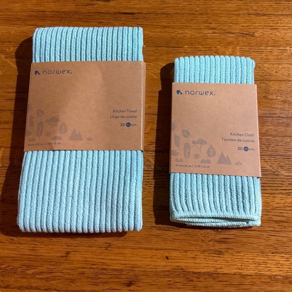 Norwex Kitchen Towel and Kitchen Cloth Set of 2 Sea Mist NWT
